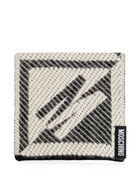 Moschino geometric-pattern logo-patch scarf Neutrals 30861M3484