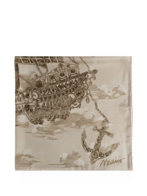 Moschino logo-print silk scarf Neutrals 03549M3420