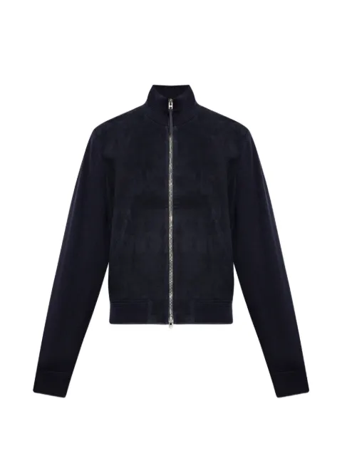 TOM FORD suede front merino full zip CARDIGAN Blue KZF014YMW136