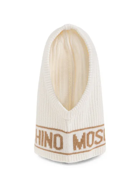 Moschino logo-intarsia ribbed-knit balaclava White 65414M3136