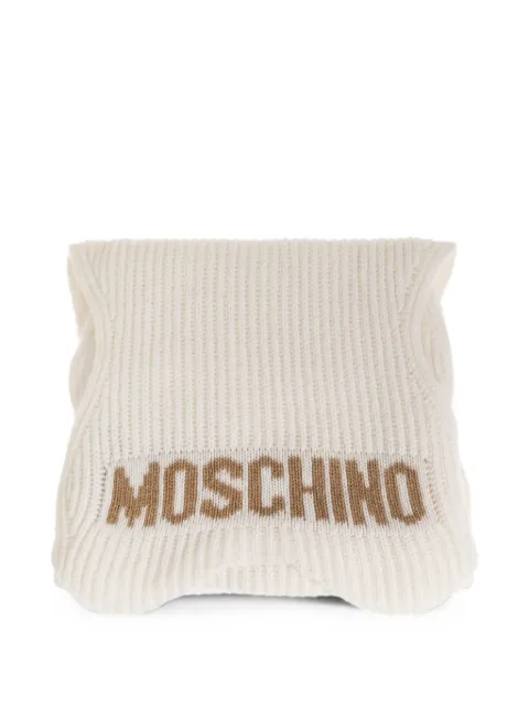 Moschino logo-intarsia ribbed-knit scarf Neutrals 30853M3471