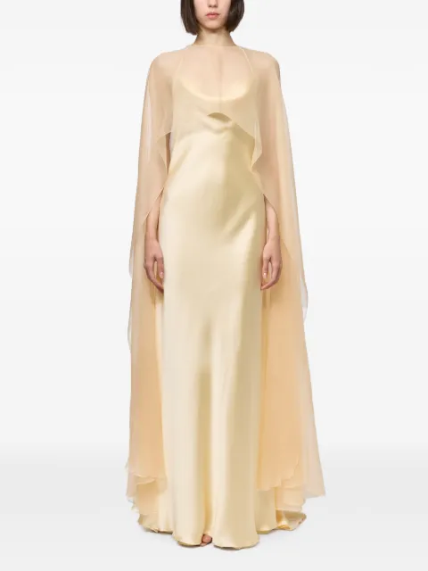 Atu Body Couture satin-finish silk-cape slip maxi dress Neutrals AT25085