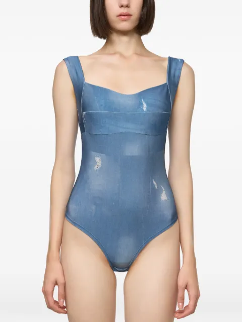 Atu Body Couture denim-print corset top Blue AT24073