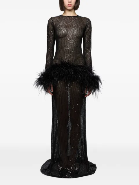 Atu Body Couture sequin-embellished feather-trim maxi dress Black AT26141