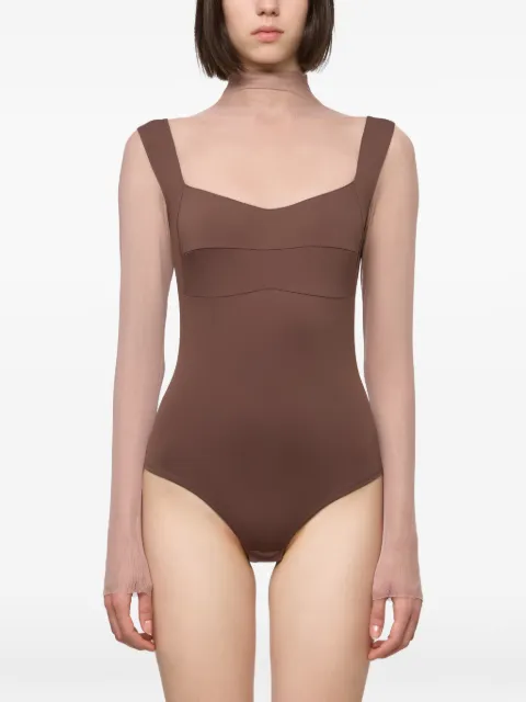 Atu Body Couture tulle-insert long-sleeve top Brown AT23235