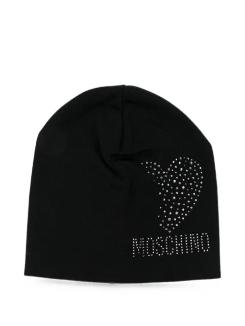 Moschino crystal-embellished heart beanie hat Black 65474M3474