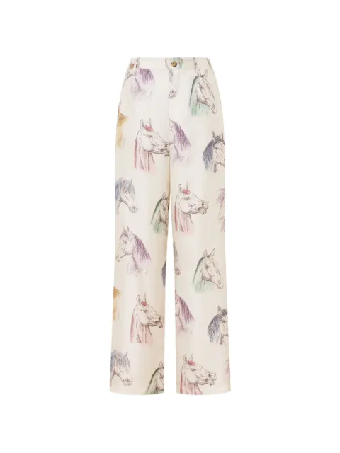 Moschino horse-print silk trousers Neutrals J03405452