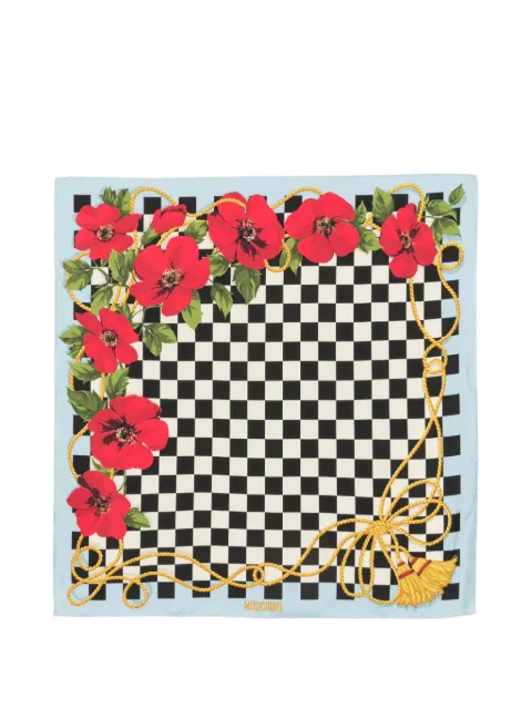 Moschino check-print floral-print scarf White Q003549D0M3422V
