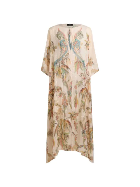 ETRO crepon kaftan with embroidery and paisley foliage motif Neutrals WRPA0046AK1CA