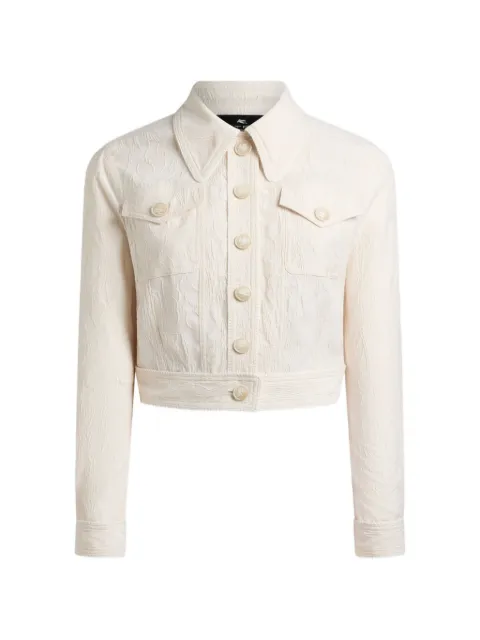 ETRO cropped jacket in stretch cotton-blend jacquard with rebrodé lace Neutrals WRBA000399TUE11