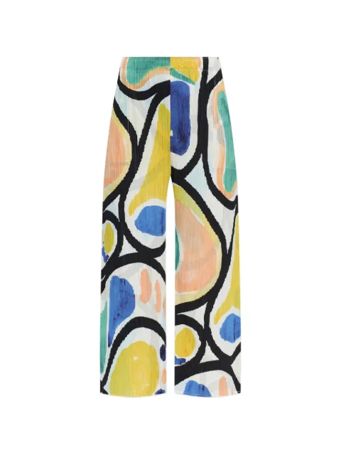 Pleats Please Issey Miyake Roll plissé-effect abstract-print trousers Neutrals PP68JF675
