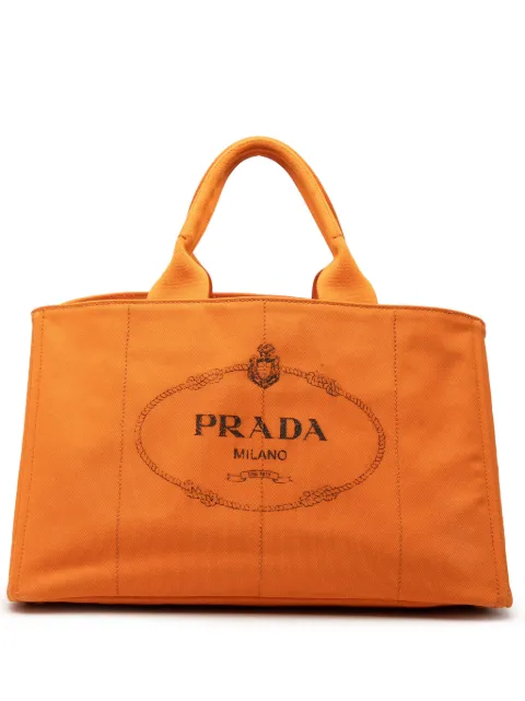 Prada Pre-Owned 2000-2026 Large Canvas Canapa Logo Tote satchel Orange RAKRLUBQNTCI510D