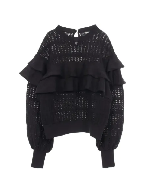 CHANEL Pre-Owned 1986-1988 frill-trim sweater Black 1089339