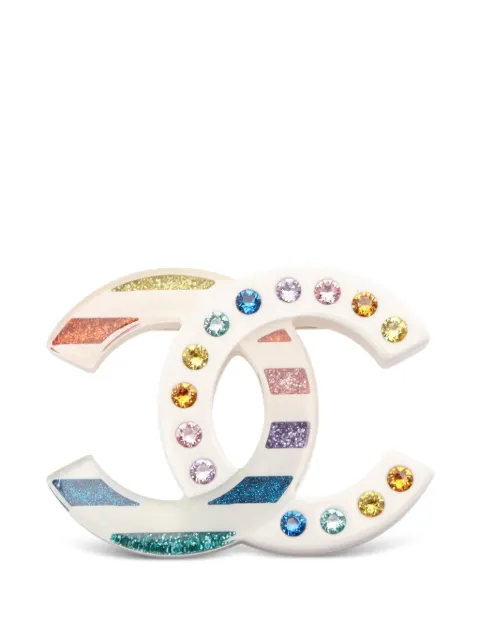 CHANEL Pre-Owned 2019 rhinestone-embellished Coco Mark brooch White 1088859D19C