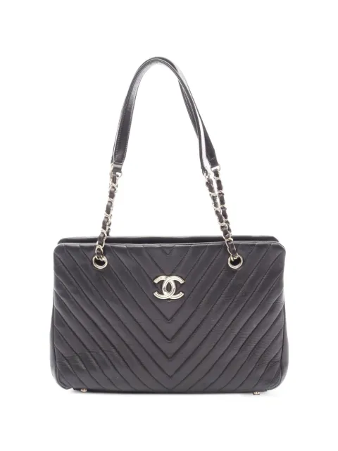 CHANEL Pre-Owned 2014-2015 chevron V-stitch tote bag Black 109549120382373