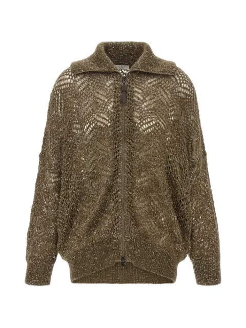 Brunello Cucinelli Dazzling Abstract Leaf sequin-embellished cardigan Brown MRG562516CBA88