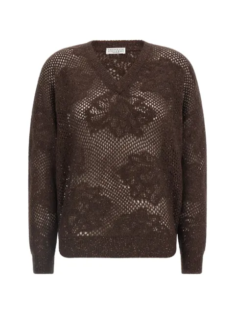 Brunello Cucinelli floral-lace sweater Brown MFA790102C9199