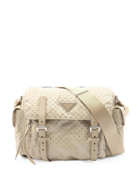 Prada Pre-Owned 2010s Re-Nylon studded shoulder bag Neutrals 1095471