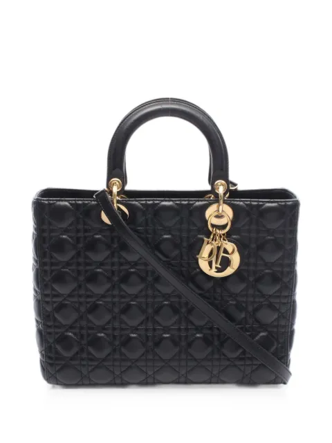 Christian Dior Pre-Owned 2010s large Lady Dior Cannage tote bag Black 1097095