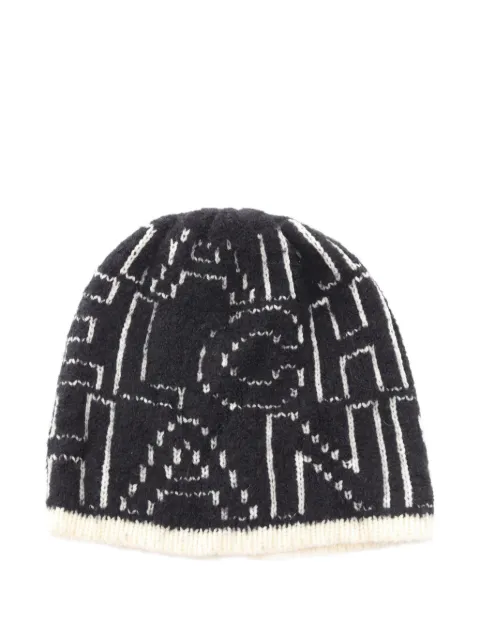 CHANEL Pre-Owned 1986-1988 logo-knit beanie hat Black 1092448