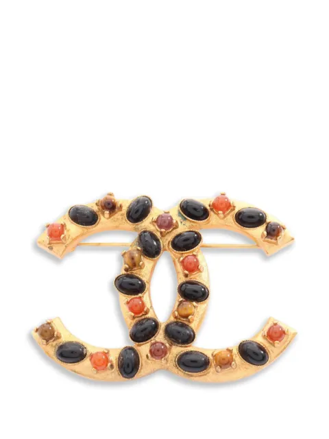 CHANEL Pre-Owned 2001 Coco-Mark stone-embellished brooch Gold 108571201A