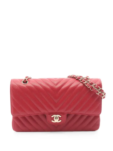 CHANEL Pre-Owned 2018-2019 Chevron V-stitch W Flap shoulder bag Red 109607426339741