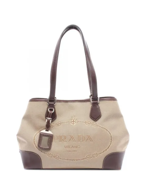 Prada Pre-Owned 2000s logo jacquard tote bag Neutrals 1095438
