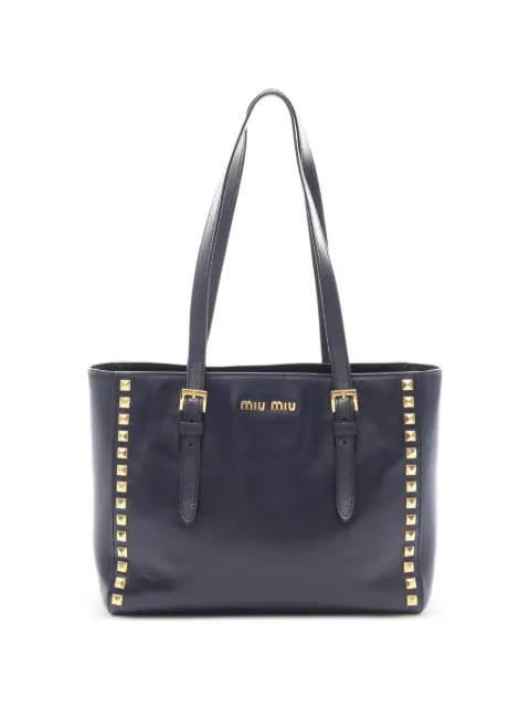 Miu Miu Pre-Owned 2010s studded calf leather tote bag Blue 1094902
