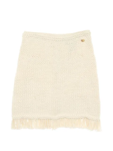CHANEL Pre-Owned 1986-1988 Coco Mark fringed mini skirt Neutrals 1094853