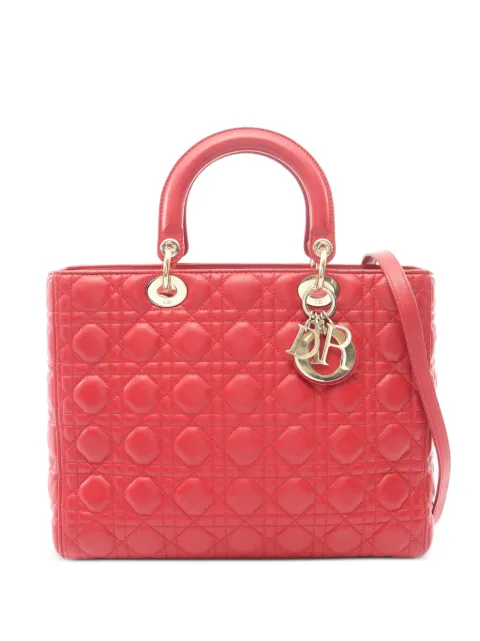 Christian Dior Pre-Owned 2010s Lady Dior Cannage tote bag Red 1095463
