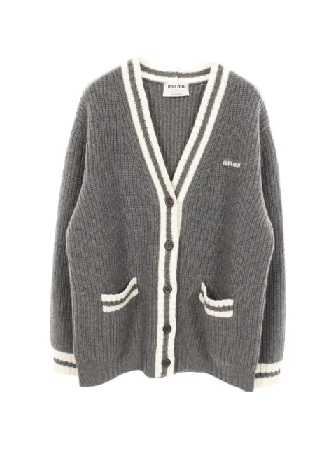 Miu Miu Pre-Owned 2010s logo rib-knit cardigan Grey 1092676