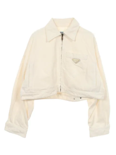 Prada Pre-Owned 2000s logo-plate cropped denim jacket Neutrals 1073191