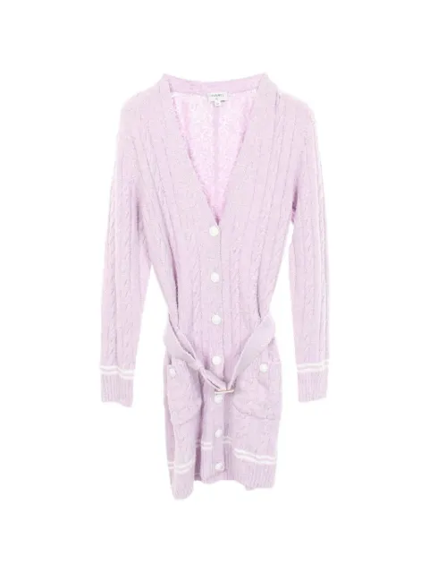 CHANEL Pre-Owned 1986-1988 lion-button belted cardigan Purple 1094855