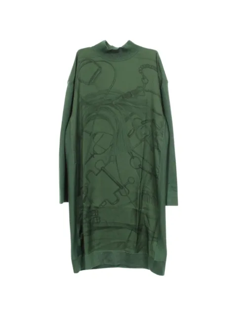Hermès Pre-Owned 2010s scarf-panel midi dress Green 1092301