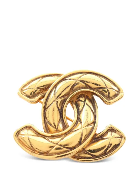 CHANEL Pre-Owned 1986-1988 Interlocking CC engraved brooch Gold 1090473