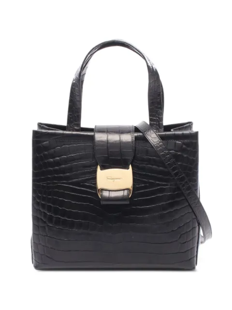 Ferragamo Pre-Owned 2010s Vala croc-embossed handbag Black 1095367