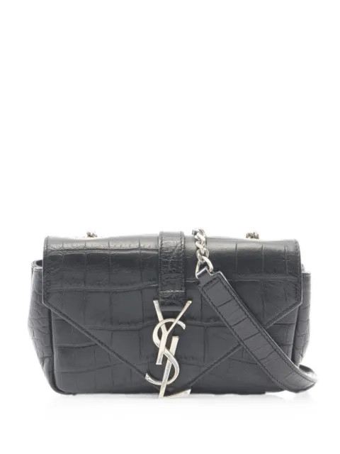 Saint Laurent Pre-Owned 2010s mini Monogram croc-embossed shoulder bag Black 1096455