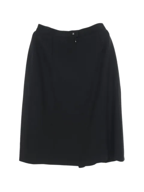 CHANEL Pre-Owned 1986-1988 Cocomark-button midi skirt Black 1093389