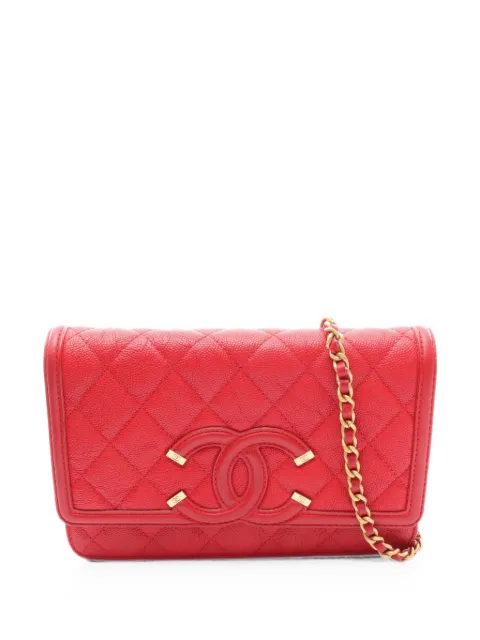 CHANEL Pre-Owned 2018 CC filigree matelassé chain shoulder bag Red 109685725425124