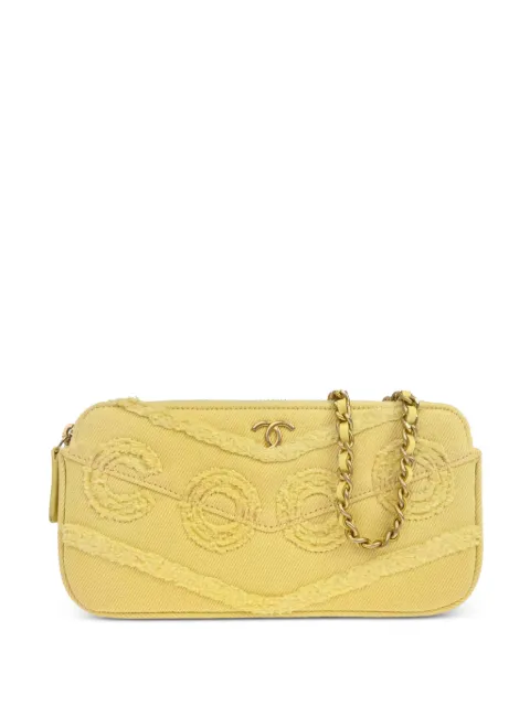 CHANEL Pre-Owned 2019 Denim Coco Fringe double-zip clutch Yellow 168286