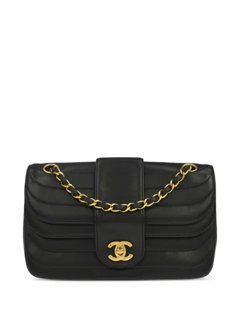 CHANEL Pre-Owned 1992 small Horizontal Stitch Double Flap shoulder bag Black 197564