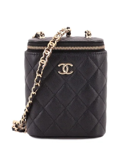 CHANEL Pre-Owned Vertical Tiny CC Link Vanity Case with Chain Quilted Caviar Small pouch Black HJMUFPNMSE4S7LQL