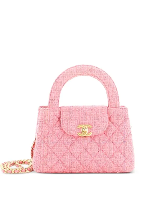 CHANEL Pre-Owned Kelly Top Handle Shopping Bag Quilted Tweed Mini satchel Pink H7UHP8U5DMYTSZNL