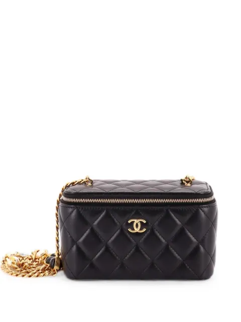 CHANEL Pre-Owned Classic Vanity Case with Resin Pearl Chain Quilted Lambskin Small clutch bag Black GOMALXEFWWDSCBS7