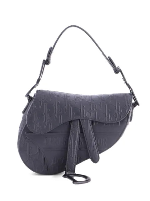 Christian Dior Pre-Owned Saddle Handbag Oblique Embossed Calfskin Mini shoulder bag Black D8XCR792MC3GLV2U