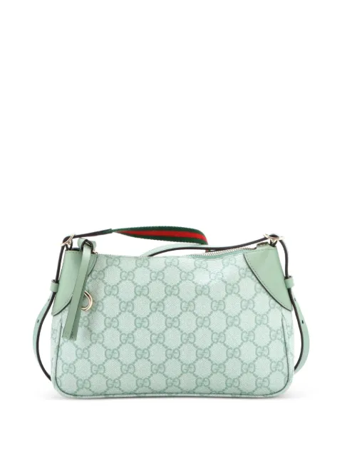 Gucci Pre-Owned Emblem GG Coated Canvas with Leather Small shoulder bag Green 7SHEFMIC3JLJ7E7F