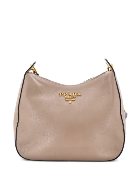 Prada Pre-Owned Striped Strap Zip Hobo Vitello Daino Medium crossbody bag Neutrals 7BW2LDSEF9Z1FMLF