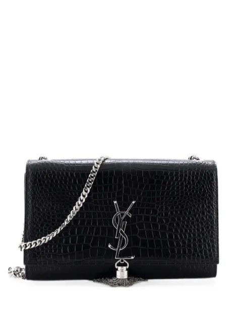 Saint Laurent Pre-Owned Classic Monogram Tassel Crocodile Embossed Leather Medium crossbody bag Black YVZK0BCAQ7UIMLWR