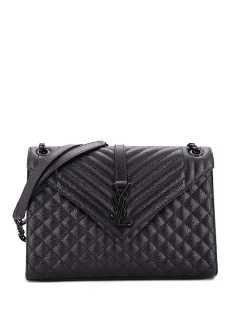 Saint Laurent Pre-Owned Classic Monogram Envelope Satchel Mixed Matelasse Leather Large shoulder bag Black YPSY05X94QU8TXDD