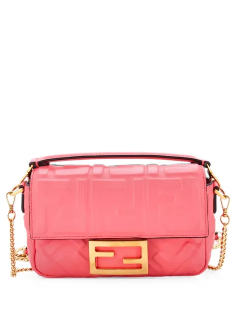 Fendi Pre-Owned Baguette NM Bag Zucca Embossed Leather Mini crossbody bag Pink J7CK82HUFD1A3QF7